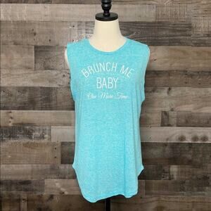 Yes Sport  Brunch Me One More Time Graphic Tank Top Aqua Linen Casual Size XXL